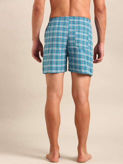 Turquoise Checked Cotton Boxer